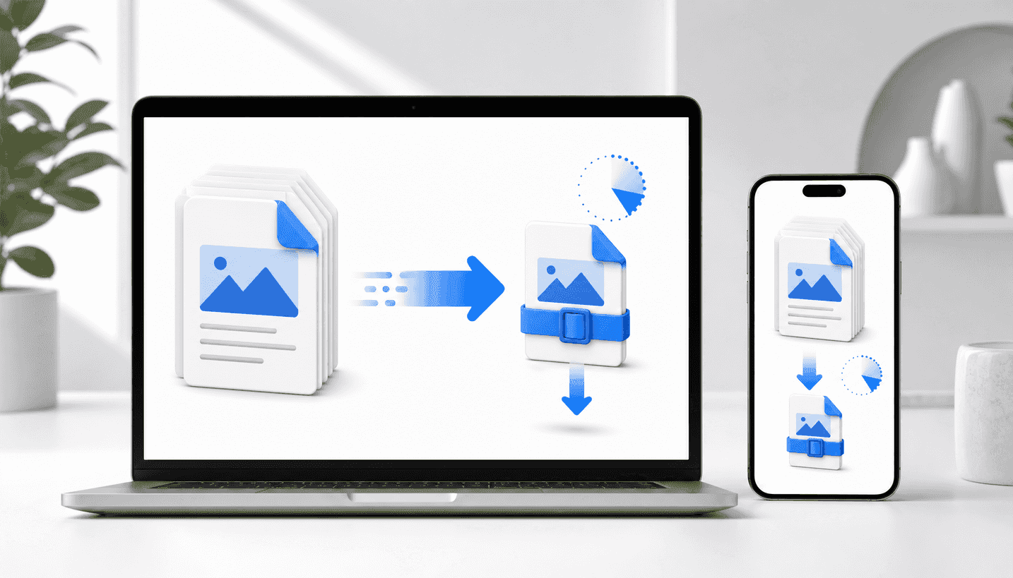 PDF compression demonstration showing file size reduction