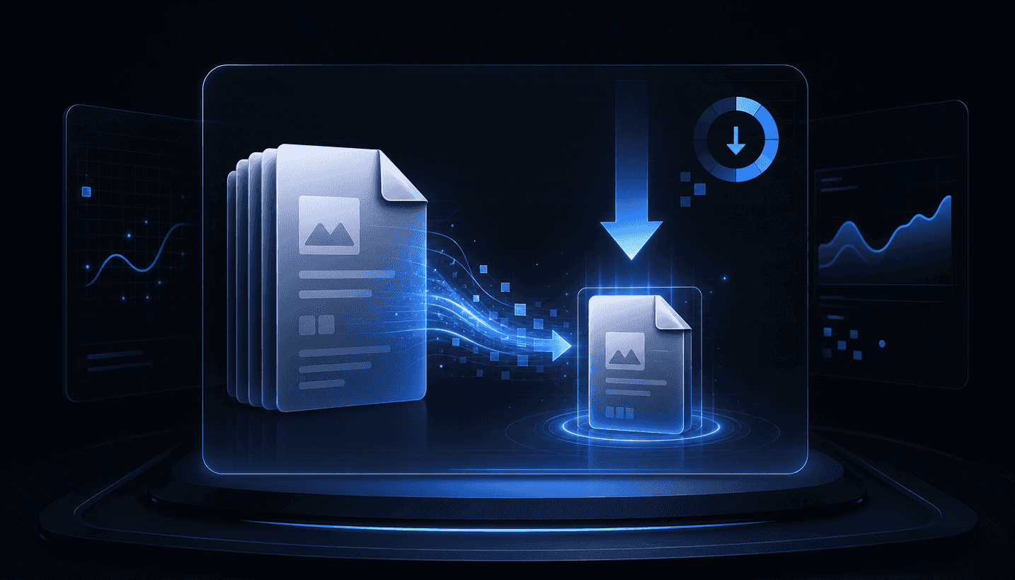 PDF compression demonstration showing file size reduction