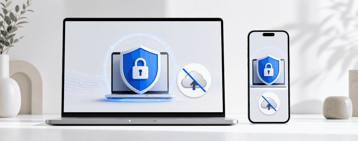 Ilustração que representa a privacidade de dados e o processamento local de arquivos